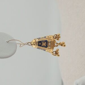 New Traditional Indian handmade Jhumka Navy Blue Goldtone Enamel Jingle earrings